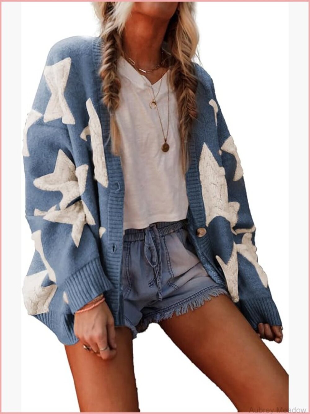 Womens Sherpa Star Pattern Cardigan Sweater with Pockets